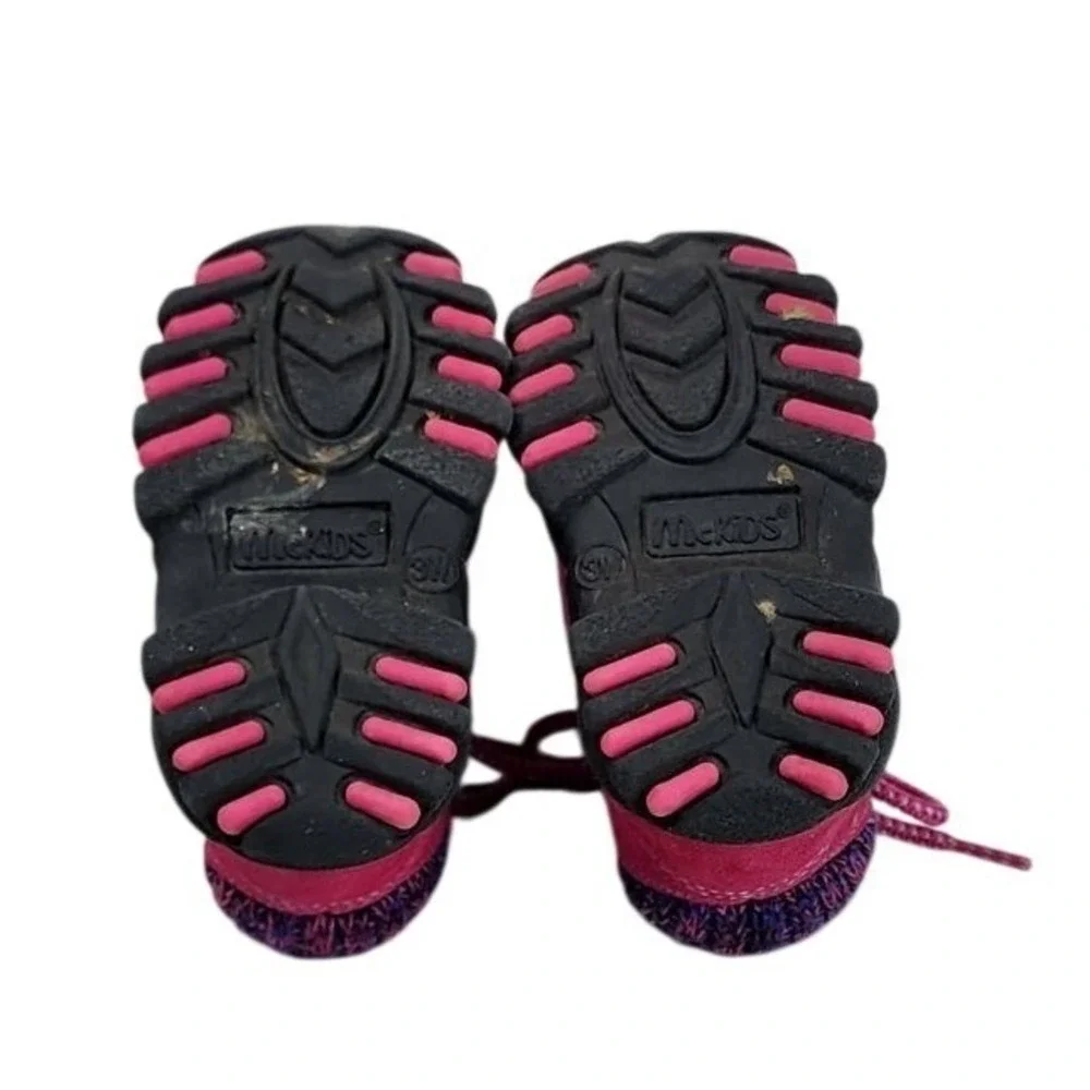 McKIDS Pink Suede Embroidered Flower Lace Up Ankle Boots Toddler Size 3‎
